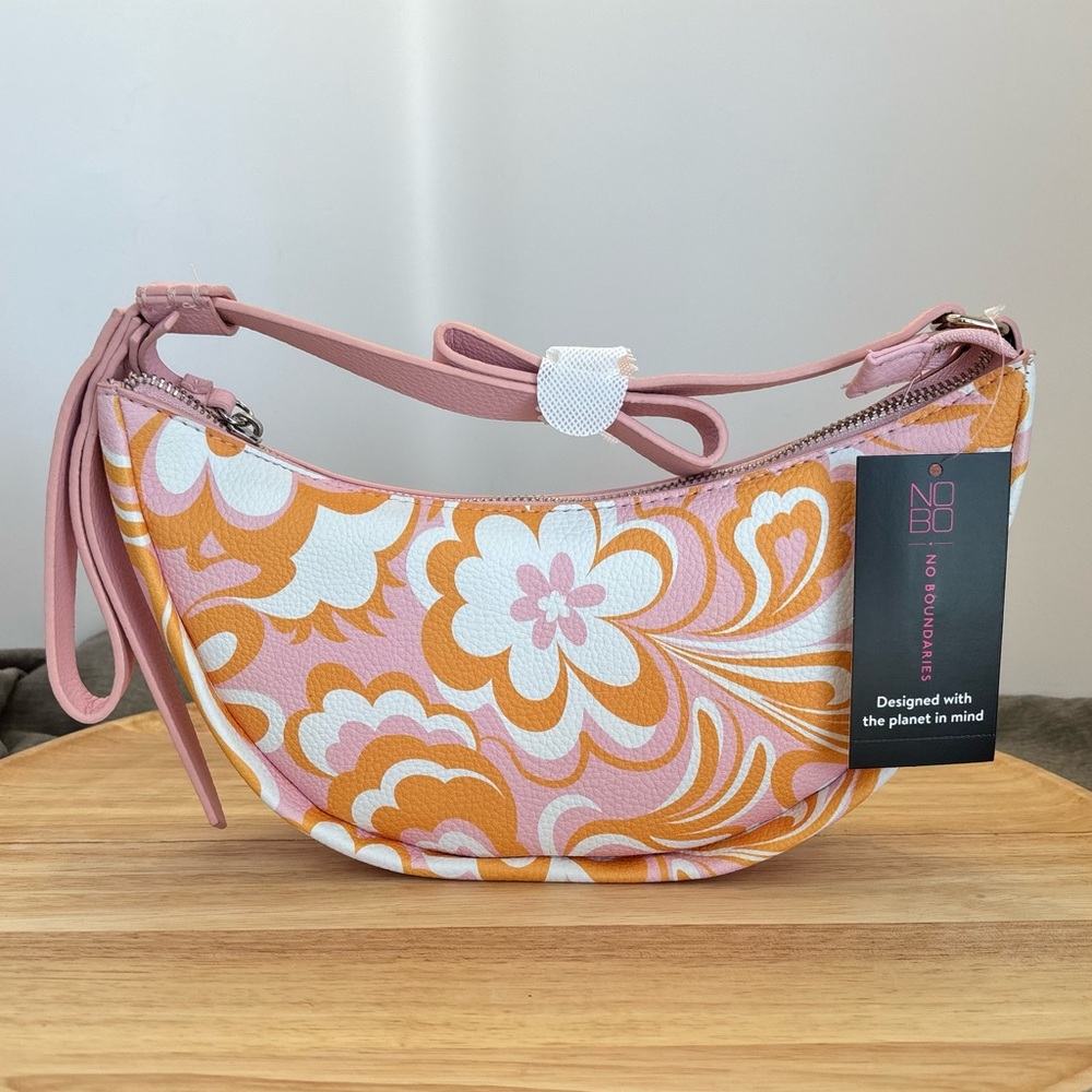 NOBO Pink, Orange & White Floral Top Zip Shoulder Bag, NWT